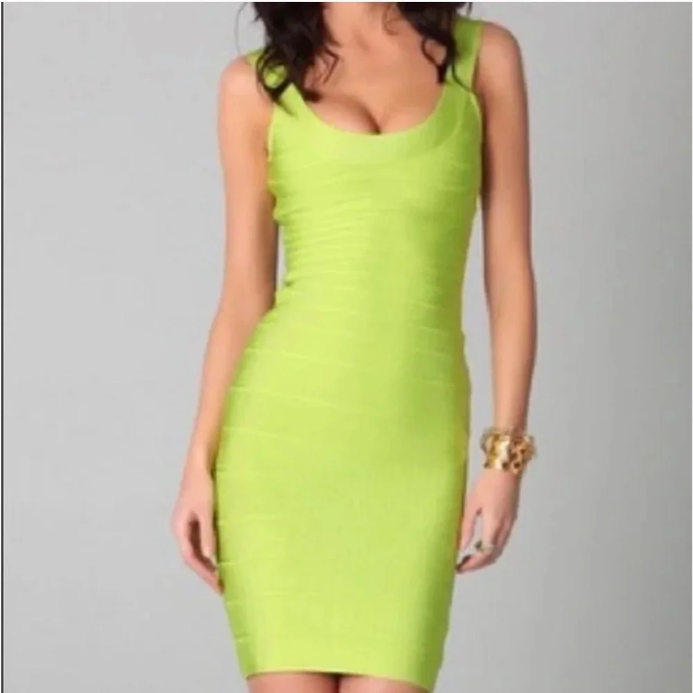 slim fit dress slacks Shop Herve Leger's Mya Knit Bandage Maxi Dress in Green main image 0